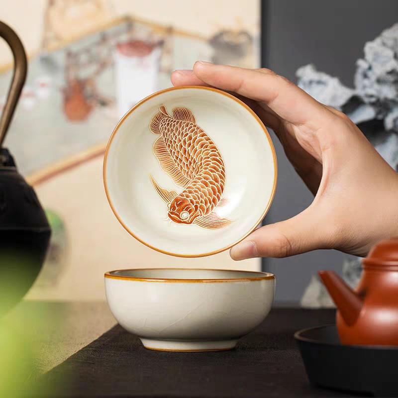 Ru Kiln Silver Scale Yulong Pu'Er Cup Ceramic Teacup Master Cup Household Single Cup Personal Special Tea Set Tea Cup
