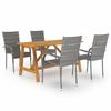 Garden Table and Chairs Set - MAISON EXCLUSIVE - 5 Pcs - Oiled Solid Acacia - Stackable Woven Resin - Grey