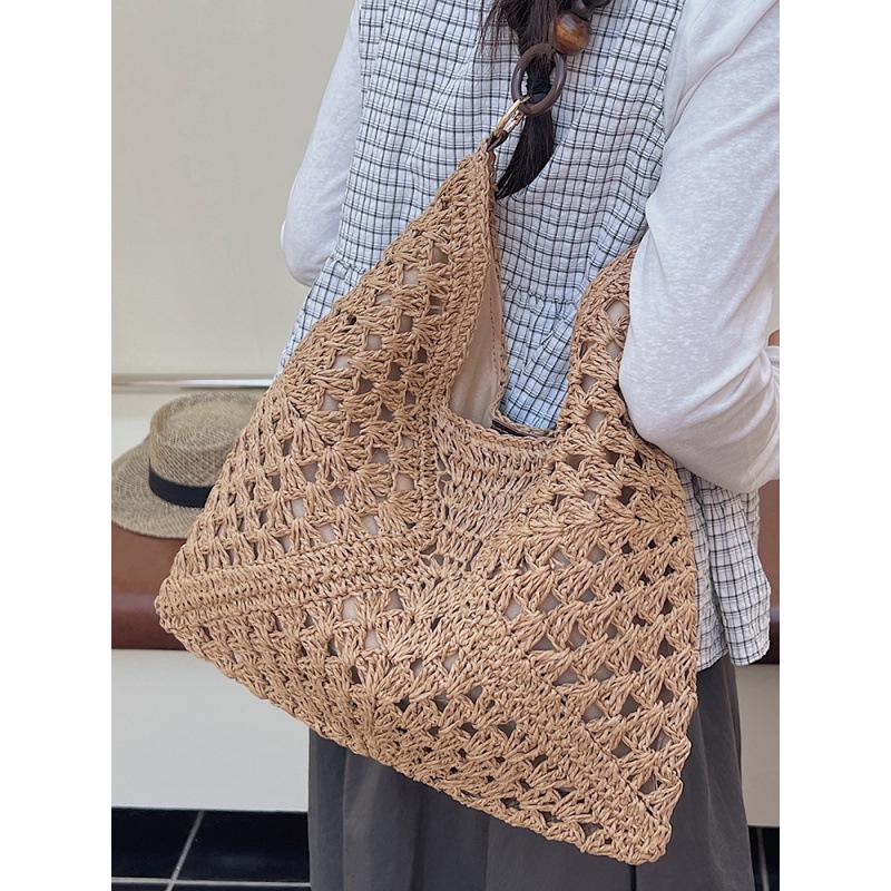 Women's Large Summer Seaside Vacation Tote - Woven Single Shoulder Bag for Commute and Fashion