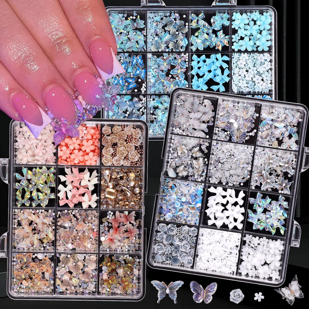 New Foreign Trade Mixed Nail Art Decorations Five-Petal Flower Ice-Transparent Three-Dimensional Butterfly Stickers Decals