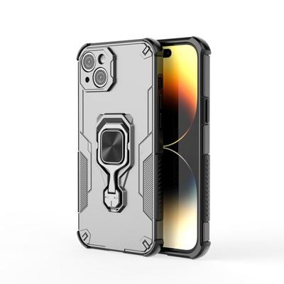 For iPhone 14 Phone Case WANLONFENG PC TPU Back Cover Kickstand with Tempered Glass