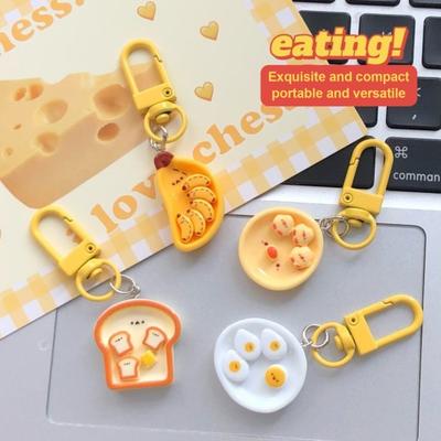 4Pcs/Set Poached Egg Keychain Cartoon Food Pendant Funny Simulated Breakfast Plate Charm Wallet Handbag Car House Decoration