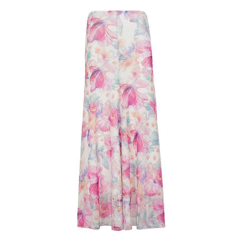 

Colorful Dopamine Floral Low-Waist Mesh Midi Skirt for Seaside Vacation, Playful and Age-Reducing Resort Style Outfit Color S