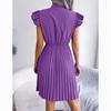 Spring Summer A Line Casual Dresses Women Lace Up Waist Pleated Office Lady Dress Elegant Ruffled Solid Loose Dress Female Clothing 24114