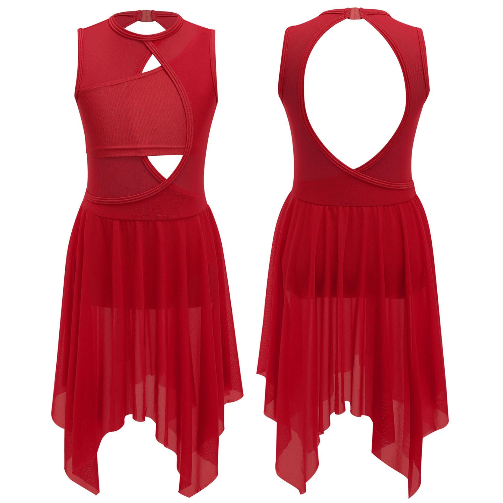 

Детское танцевальное платье без рукавов с перекрещивающимися нитями и спандексом в стиле пэчворк, танцевальное платье с открытой спиной, лирический костюм для латинского танца 9-10 Years красный