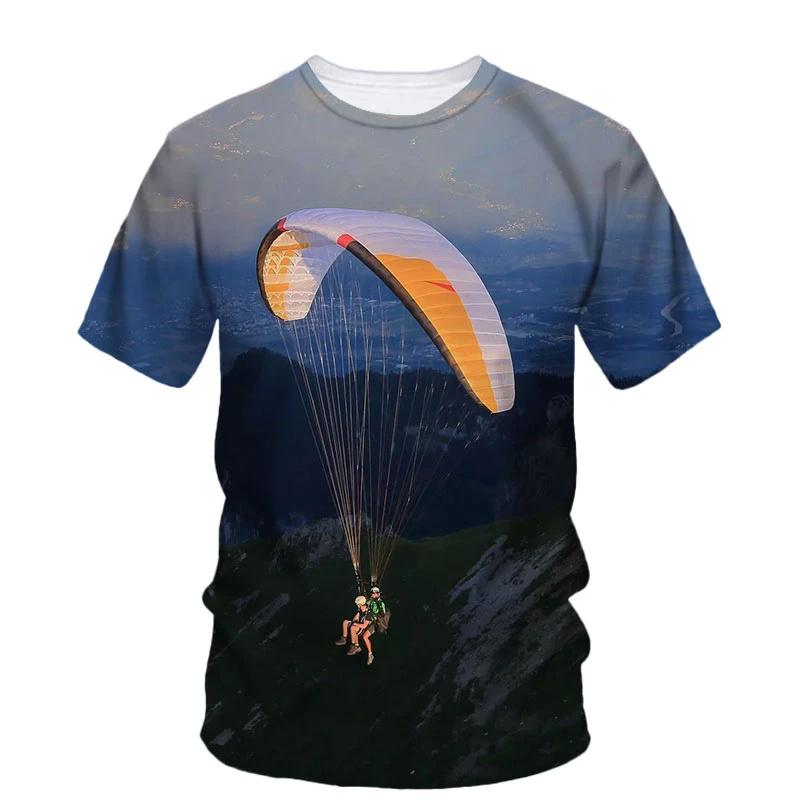 Tricou cu Model Parapantă Parapantă pentru Bărbați Sky Scape Imprimat 3D Mânecă Scurtă Modă de Vară Tricouri Street Gât Rotund