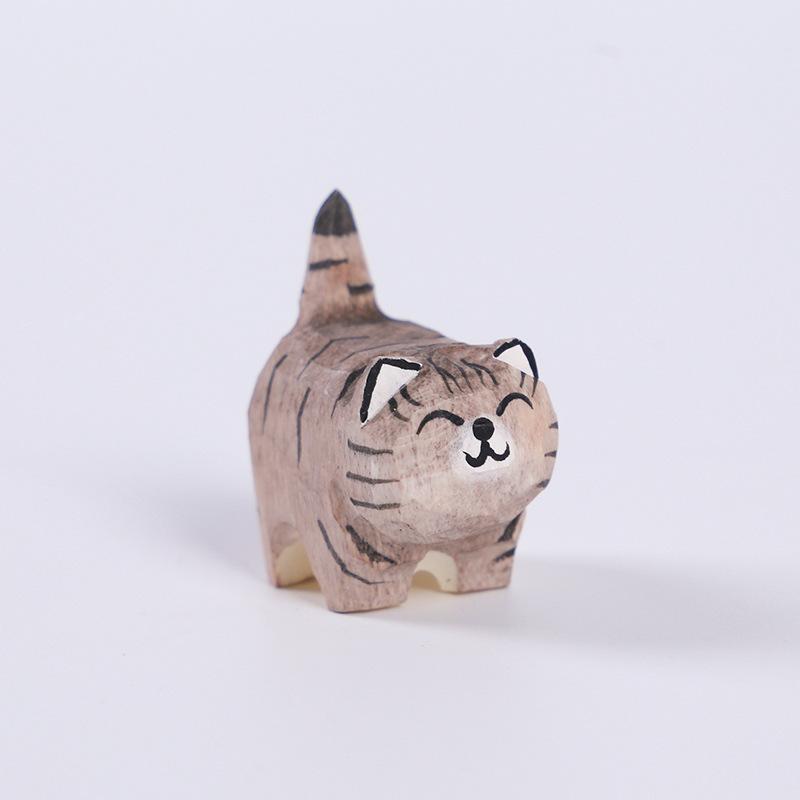 Aesthetic Wooden Cat Figurine Mini Cute Kitten Ornament for Bedroom Desktop Bookshelf Home Decor Unique Gift for Friends