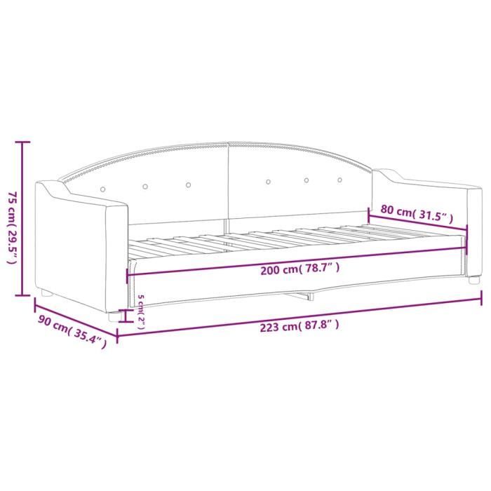 VidaXL Lit de repos gris clair 80x200 cm tissu 354178