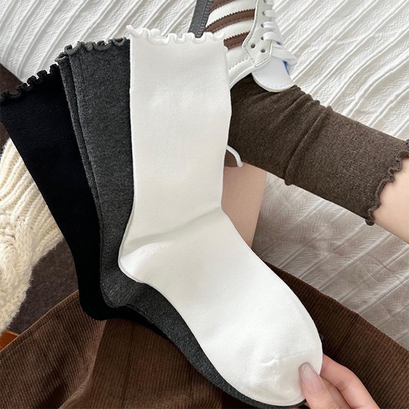 Women's Soft Pure Cotton Ruffle Edge Socks - Comfortable, Breathable, and Loose Fit