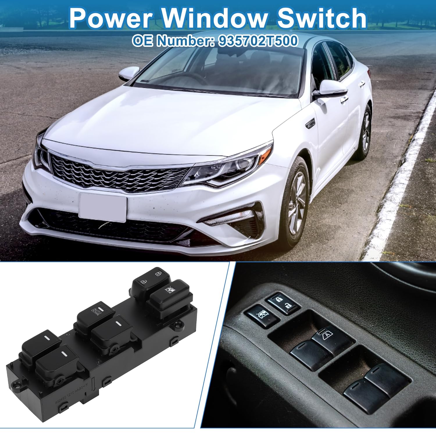 

Power Window Switch No.935702T500 Front Left Driver Side Window Control Switch for Kia Optima 2014-2015 Black