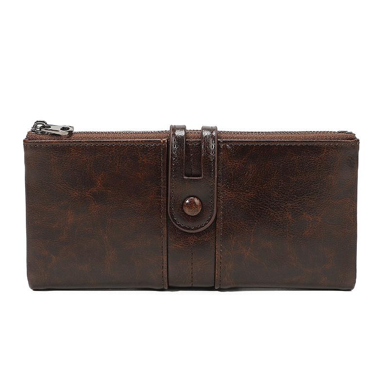 

Женский антимагнитный винтажный клатч из вощеной кожи, ПУ, многофункциональный длинный кошелек 20 * 10 * 3cm коричневый