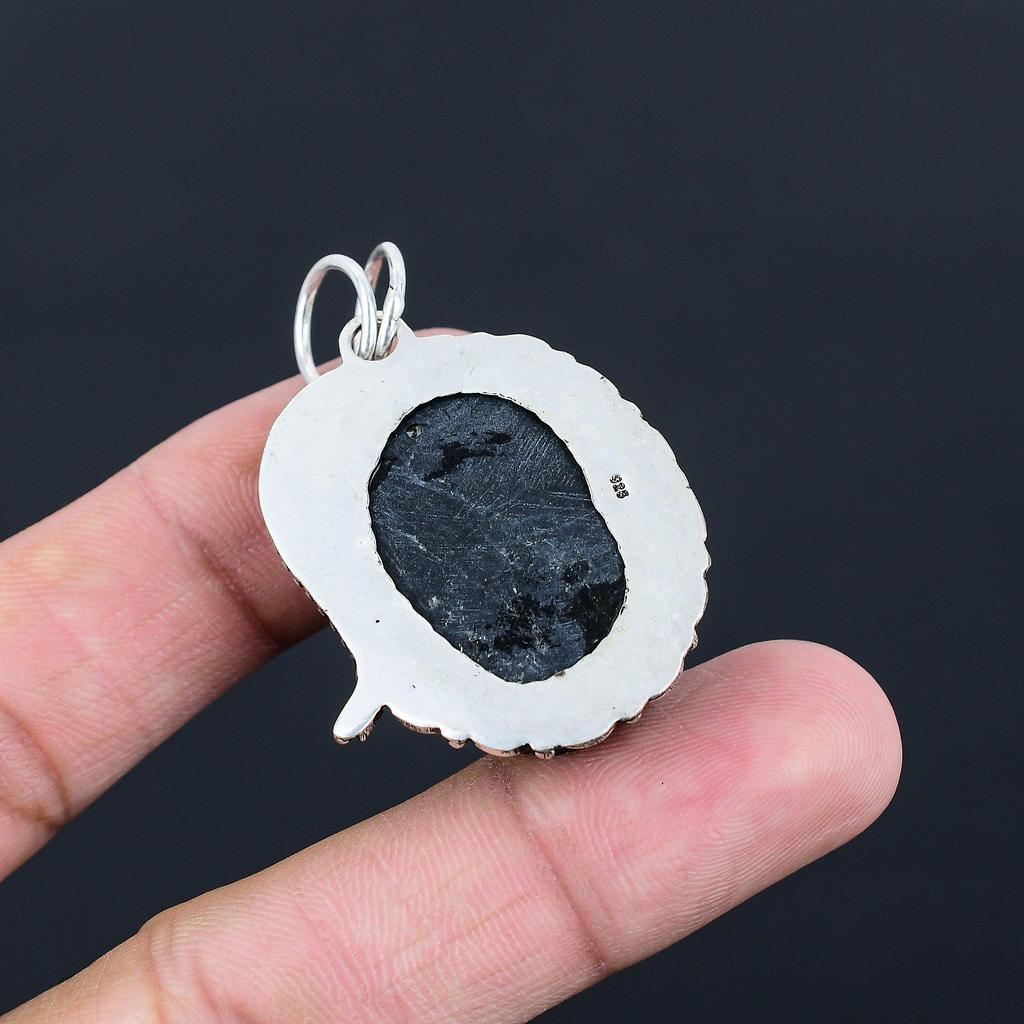 Natural Black Tourmaline Rough Gemstone Pendant 925 Sterling Silver Jewelry