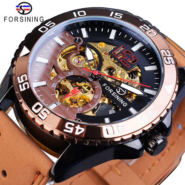 Forsining Men's Fashion Casual Hollow Waterproof Automatic Mechanical Watch GMT1155-1-A