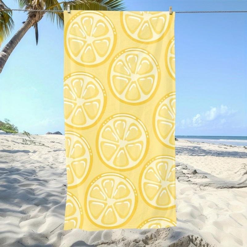 Oversized Lemon Pattern Beach Towel Bright Yellow Citrus Print Microfiber Towel for Beach Trips and Summer 50x100cm