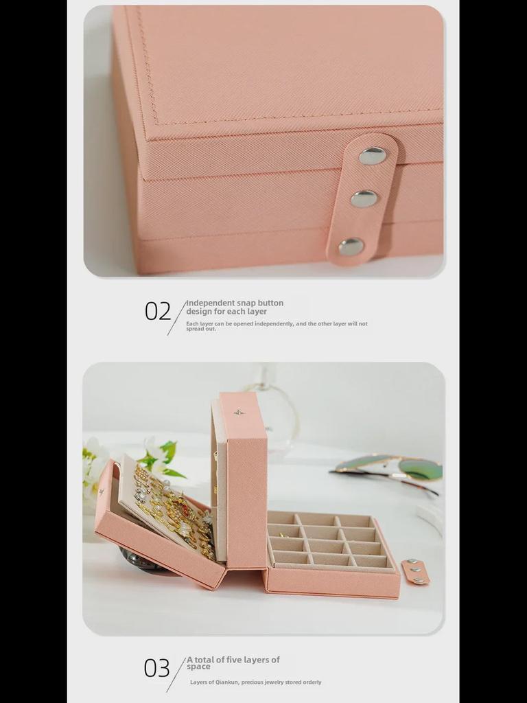 Compact Three-Layer Jewelry Box for Necklaces, Rings, and Earrings