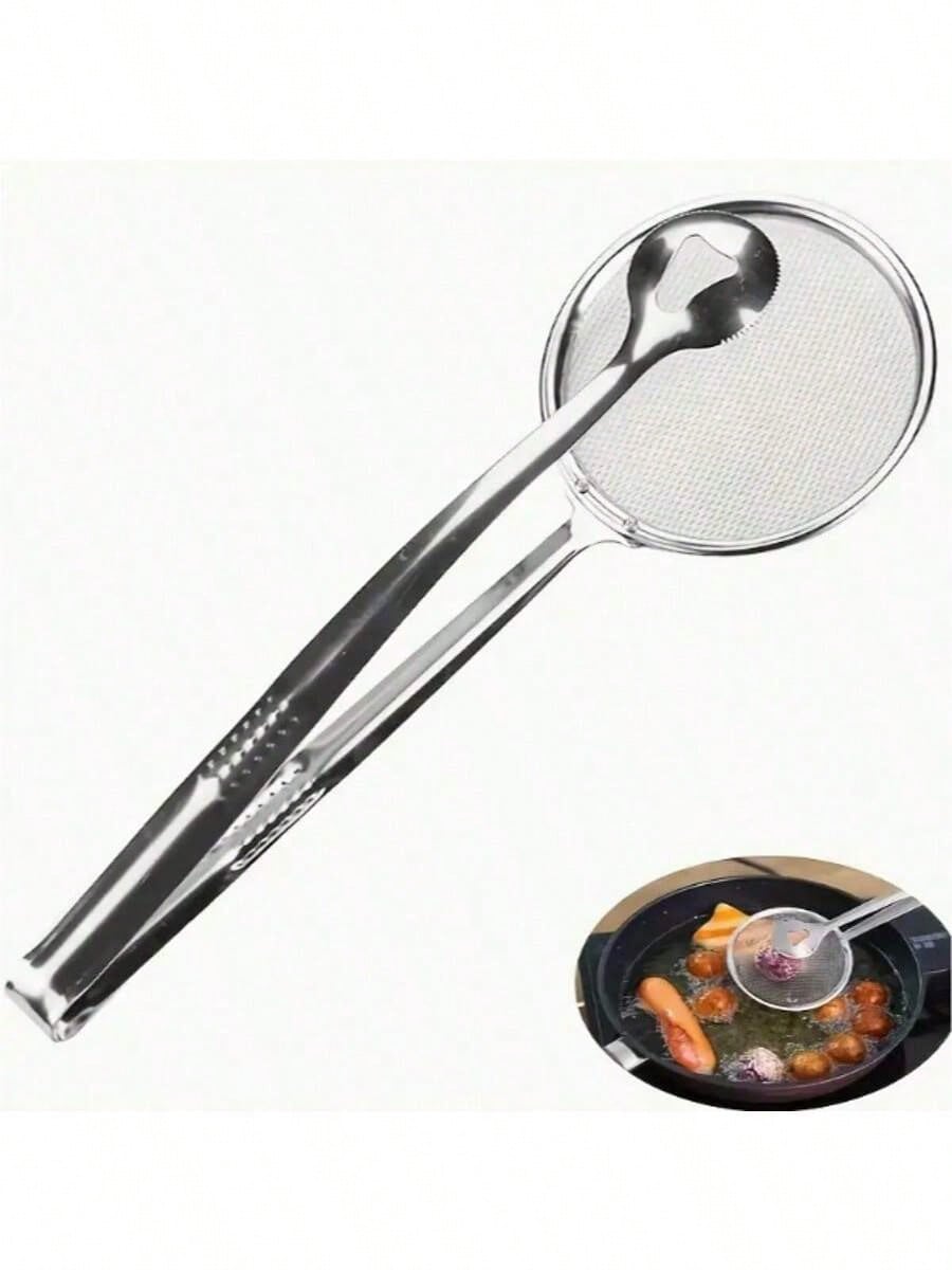 

Нержавеющая сталь Сито для жарки масла, Жаростойкое, С аксессуаром-клипсой/зажимом, Сито с мелкой сеткой для жарки, Сцеживания супа и соуса 1pc серебряный