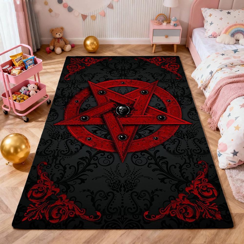 Dark Baphomet Pentagram Art Indoor Rug Soundproof Shockabsorbing Carpet For Office Study Home Decor Memorial Gift