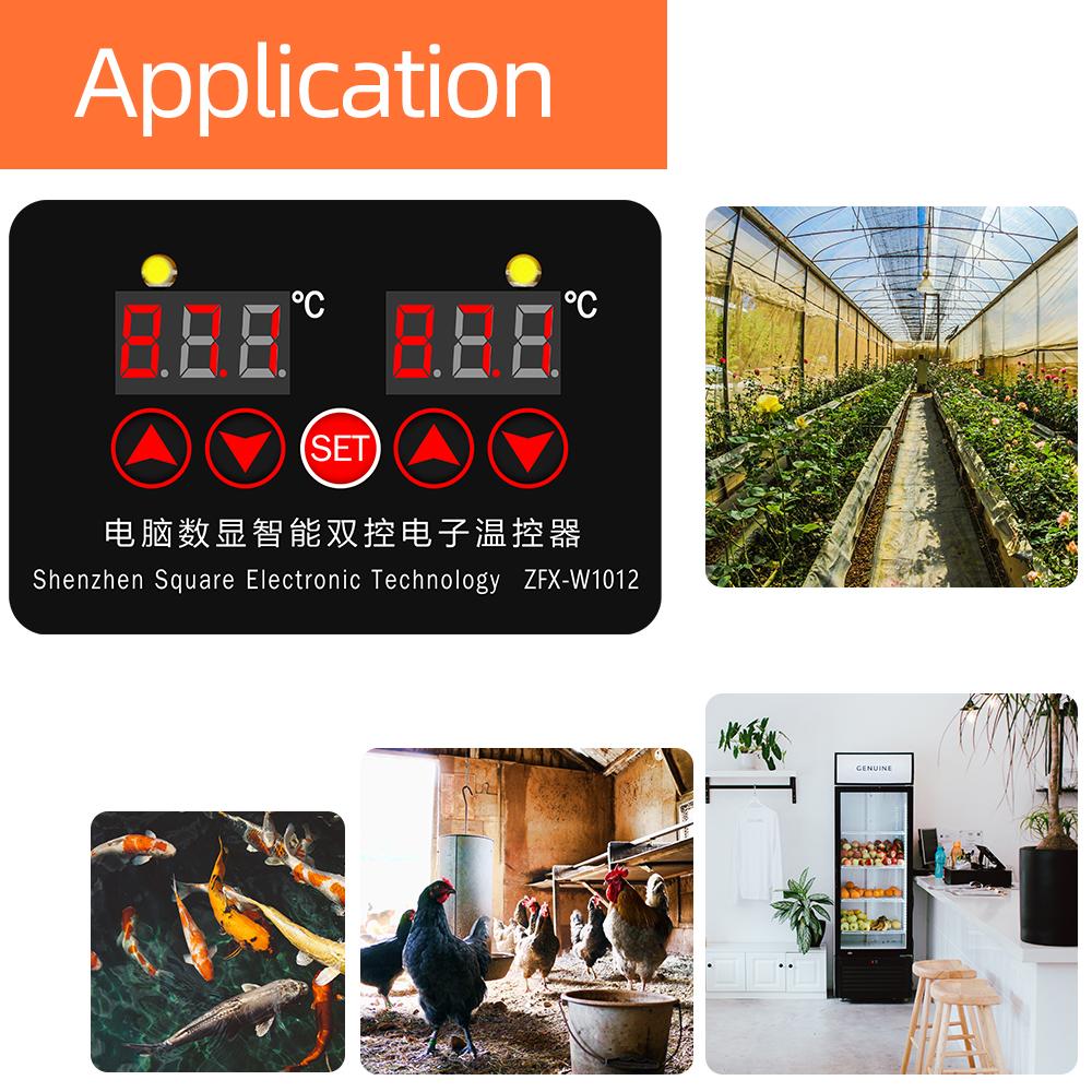 ZFX-W1012 Digital Thermostat Incubator Temperature Controller DC12V 24V AC 220V Thermoregulator Two Relay Output