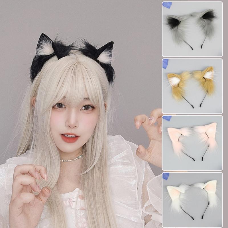 Lovely Plush Tail Animal Tail Cats Ears Headband Foxes Tail Adjustable Belt for Halloween Christmas Carnivals Party