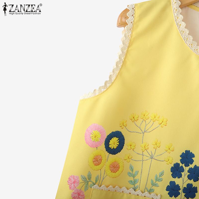 ZANZEA Women Casual Round Neck Summer Sleeveless Print Vest Tops