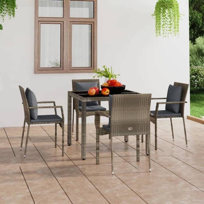 VidaXL Garden Chairs with Cushions 4 Pcs Woven Resin Grey, Garden Furniture, Patio Furniture, Balcony Chair, 319880
