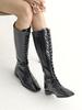 Nontheless Lace-Up Knee-High Flat Boots / Glossy Black
