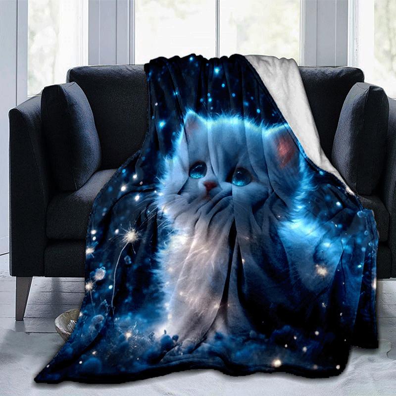 

1pc Kitten Printing Lightweight Flannel Blanket, Comfortable and Warm Blanket, for Camping Sofa Bed and Couch Office, Gift 100x150cm