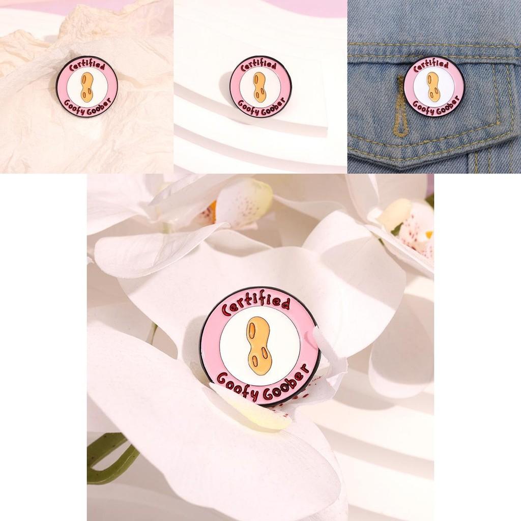 Adorable Pink Cartoon Geometric Letter Certified Brooch With Creative Peanut Pattern Charm