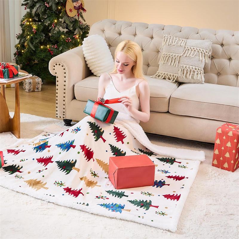 Christmas Throw Blanket Christmas Decorations Gifts For Women Sherpa Flannel Fleece Winter Holiday Blanket For Couch Sofa Bed