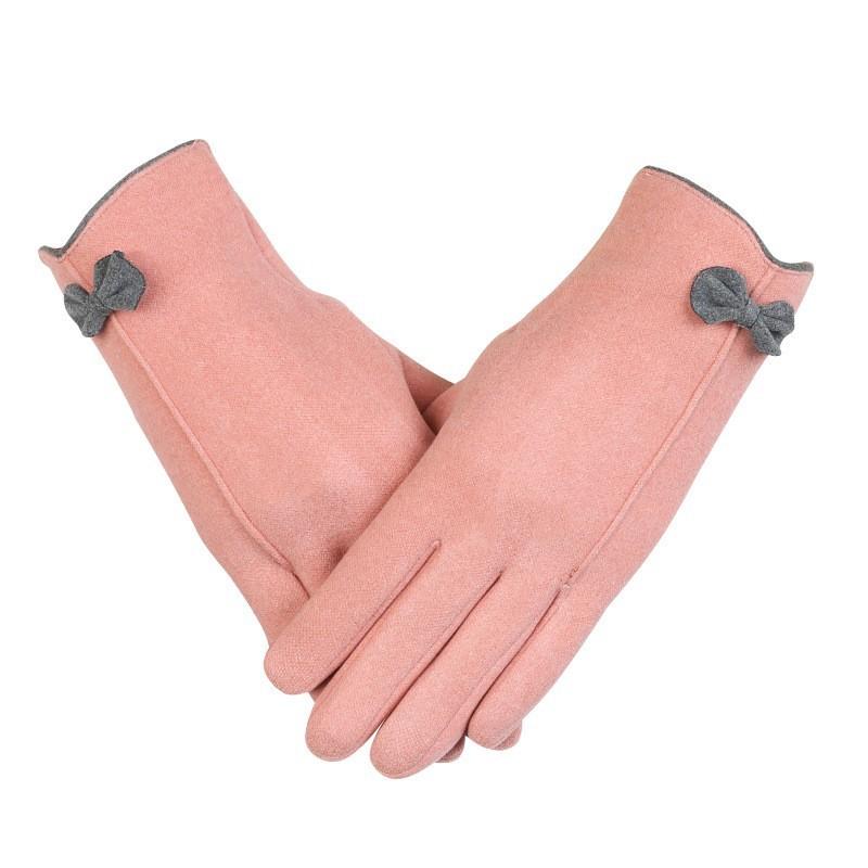 Warm Gloves for Women Rabbit Fleece Cute Bow Thickened Plush Windproof Riding Touch Screen Autumn and Winter Gloves