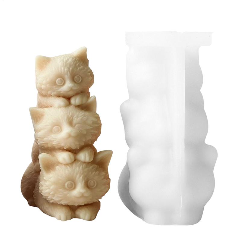 Stacking Cats Candle Mold 3D Cat Silicone Candle Mold Silicone Stacking Three Cats Candle Making Mold Reusable Soap Making Tools