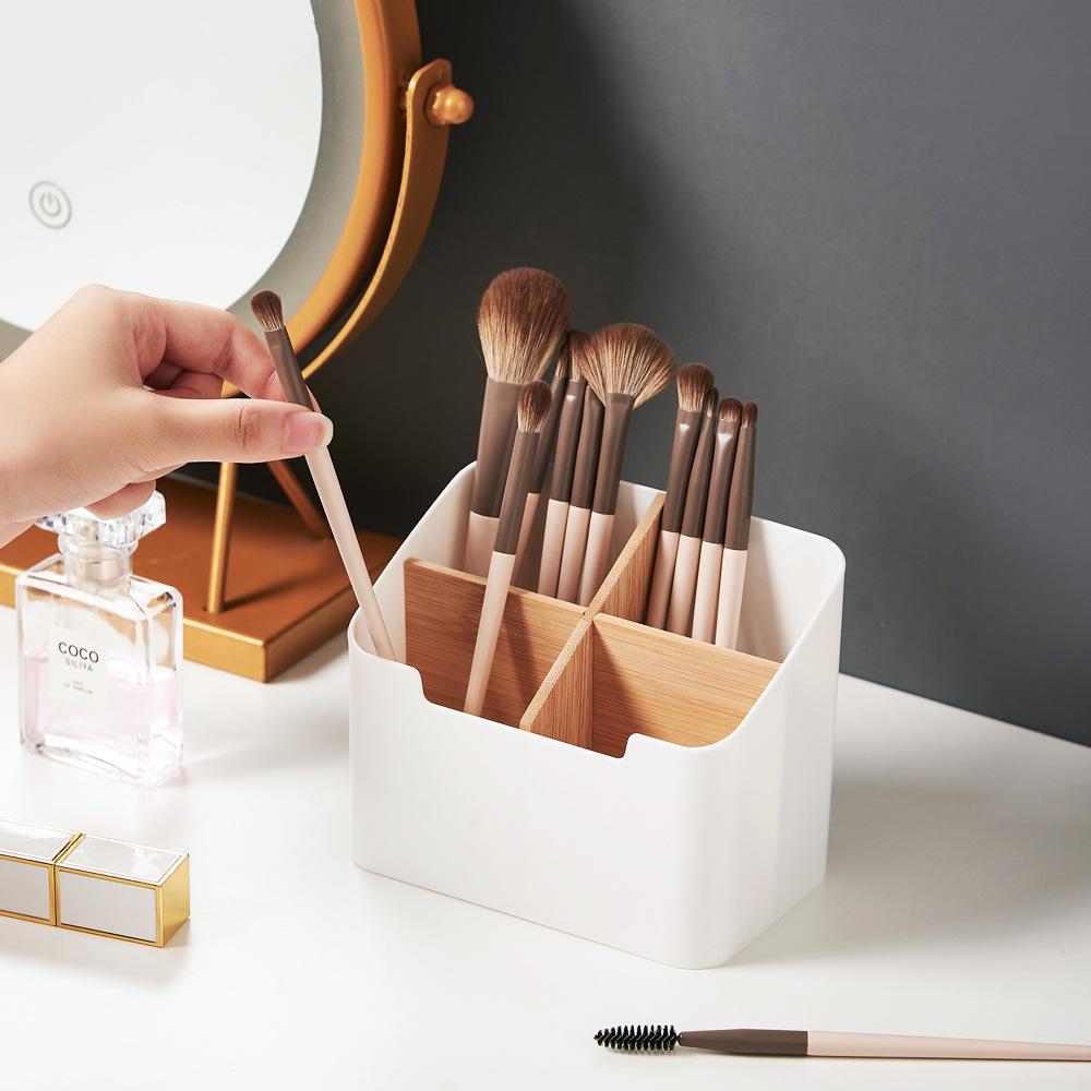 Bamboo & Wood Multifunctional Desktop Organizer for Cosmetics, Makeup Brushes, Stationery, and Remotes