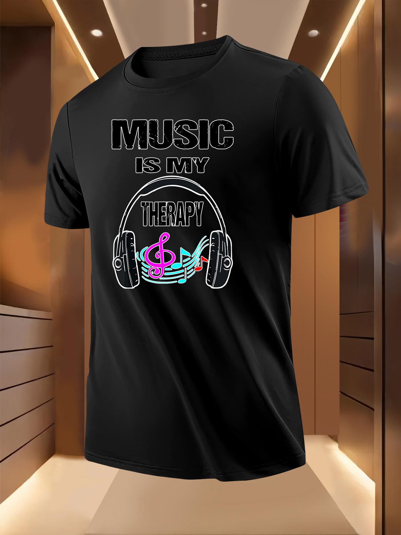 Music is My Therapy Graphic Tshirt - White Casual Summe... S