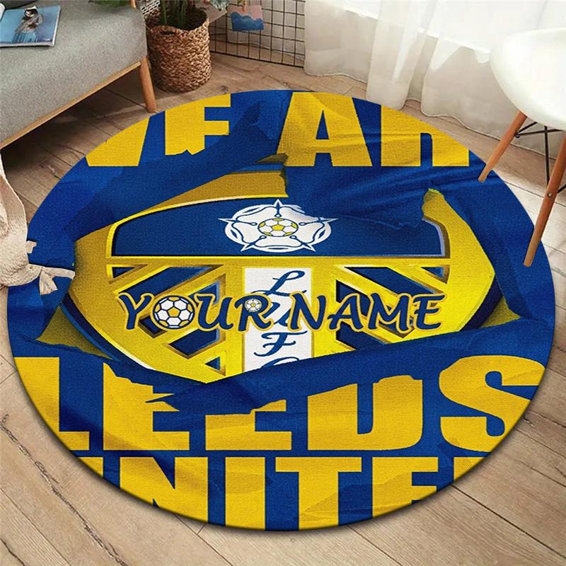 Leeds Crest Custom Name Round Area Rug Carpet Rug For Living Room Bedroom Sofa Playroom Decor Nonslip Floor Mat