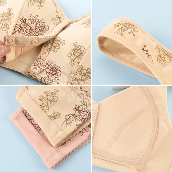 Damen Sport-BH Träger Knopf vorne Kabellos Guter Halt Blumendruck Elastische Schulter Atmungsaktiv Stoßfest Push-up