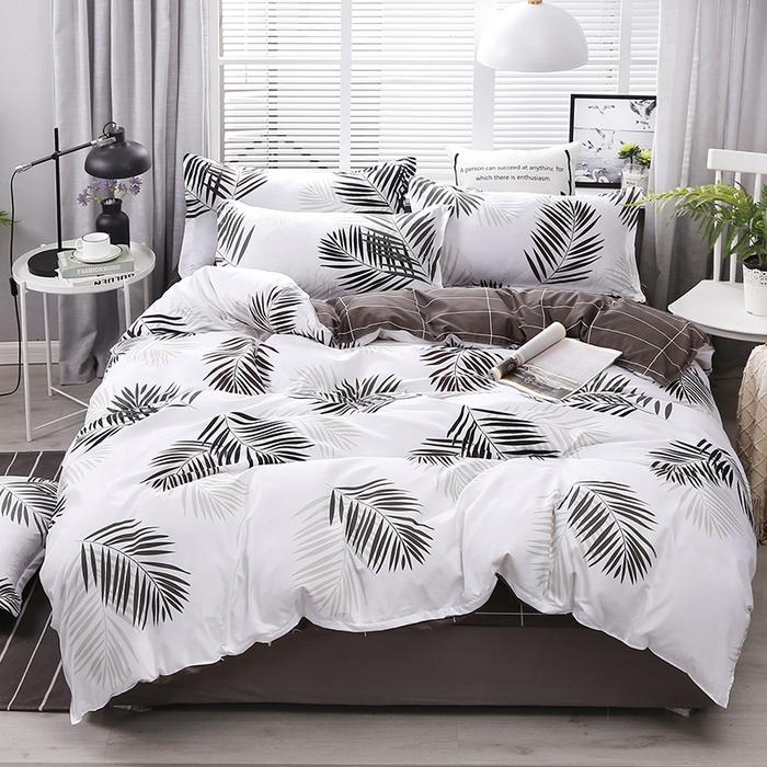 Palm Leaf Comforter Cover Black and White Bedding Set for Kids Teens Adult Women, Leaves Duvet Covers Reversible Quilt Cover Set