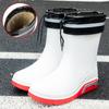 Fashion Men Rain Boots Mid-Calf Length Non-slip Waterproof Rain Boots Car Washing Fishing Leisure Work Rubber Shoes with Cotton