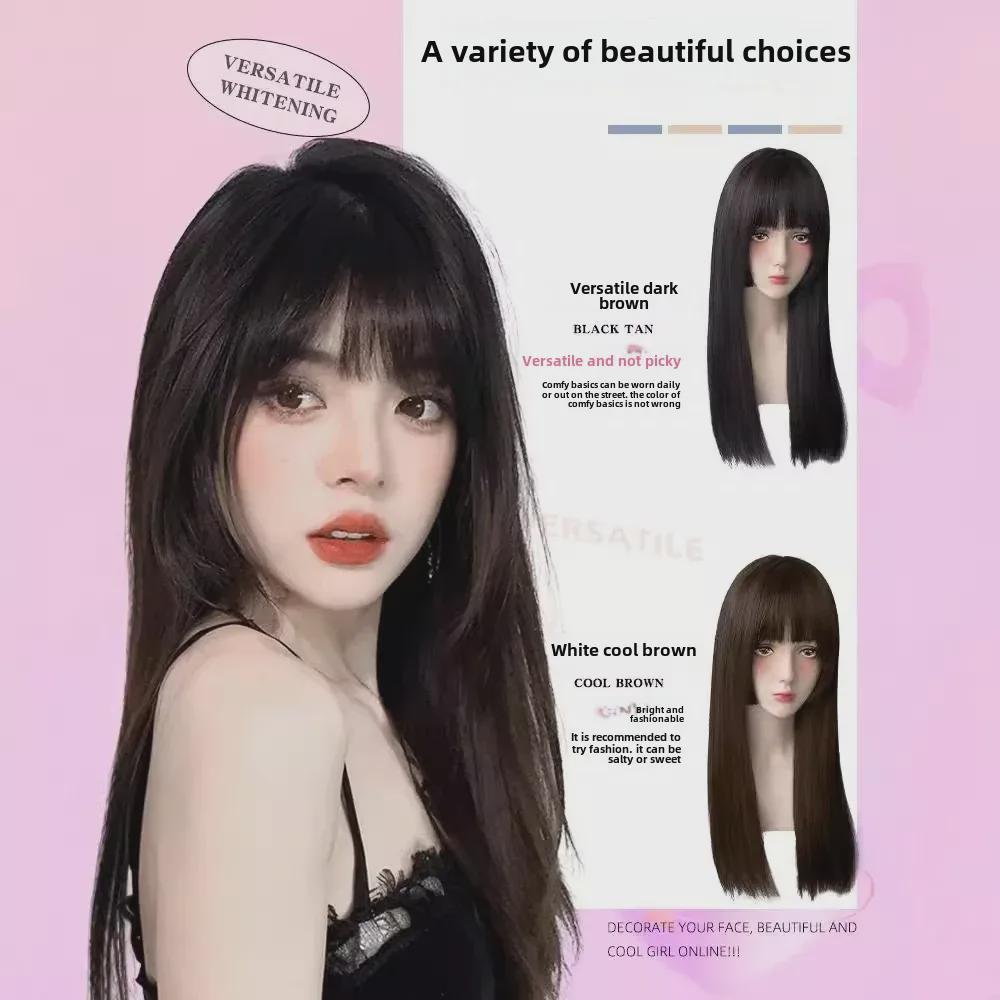 "Japanese Lolita Princess Cut Black Long Straight Wig for Women"