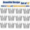 Set of 12 Decorative Clear Glass Crown Tealight Holders for Wedding, Party, Dinner, Home Table Decor.