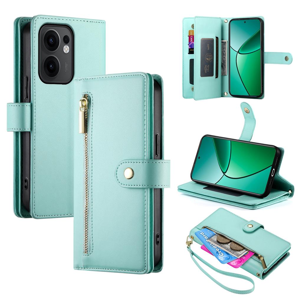 DF-011 For Oppo Reno13 F 5G Case Zipper Pocket Wallet Leather Phone Cover with Straps