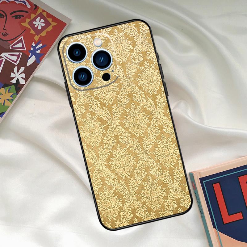 

Gold Floral Pattern Phone Case For iPhone 15 14 12 11 13 16 17 Pro Max 15 16 Plus 13 Mini 16e 17 Air Funda Cover iPhone 13 mini