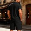 Summer Men Jacquard Textured Matching Set Half Zip Collar Polo Short Sleeve Top Drawstring Waist Shorts Golf Beach Two Piece Tracksuit