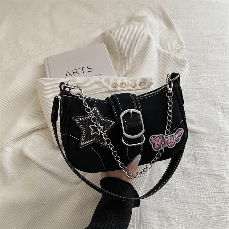 

Y2k Star Embroidery Cool Girls Shoulder Underarm Bags Vintage Thread Design Women Chain Crossbody Bag Portable Female Handbag чёрный