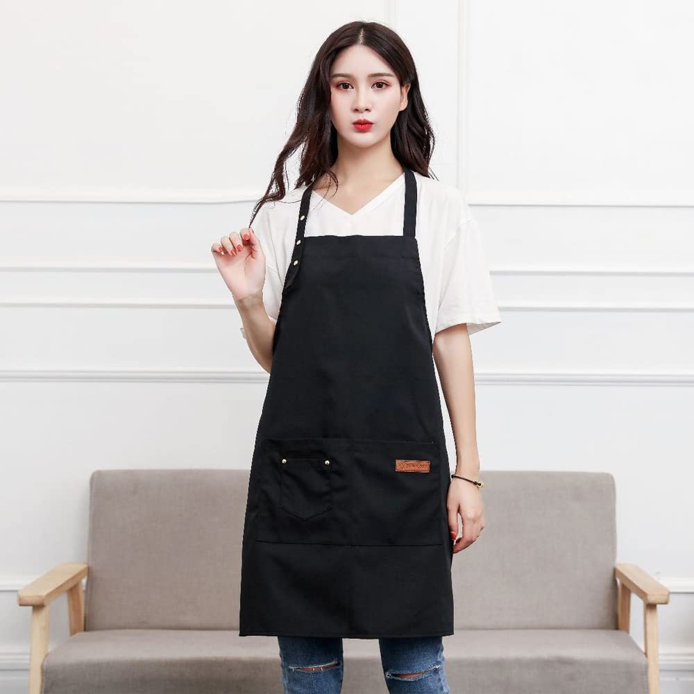 LEILEIZHIYI Neck-Hanging Apron, Adjustable Length, Simple Design, Men's and Women's Cafe Apron, Solid Color, Stylish, Large Capacity Pockets, Stain