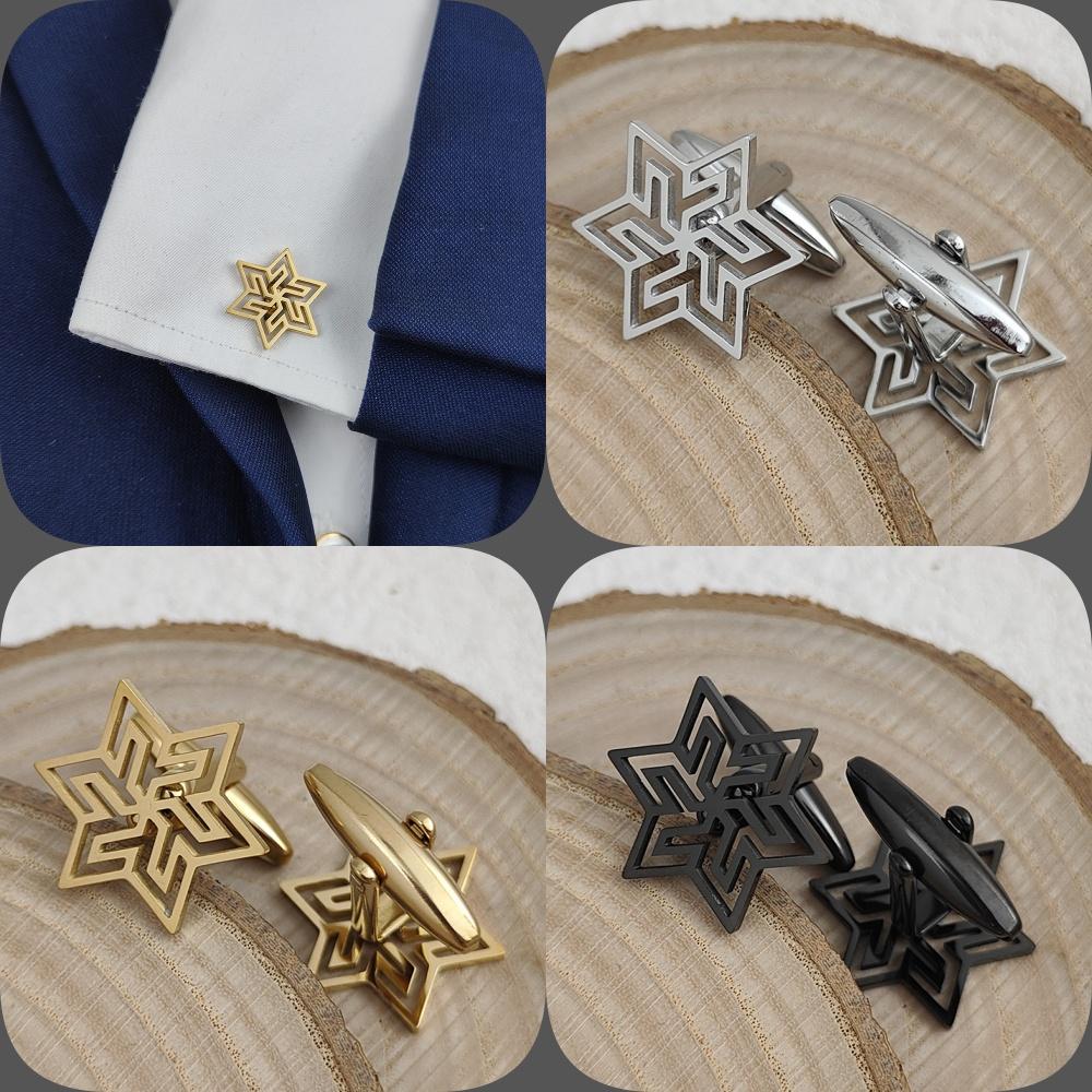 Stainless Steel Cufflinks for mens Hollow Six-pointed Star Cuff Buttons men Gifts Charm Wedding Jewelry Accessories Cuffs Links