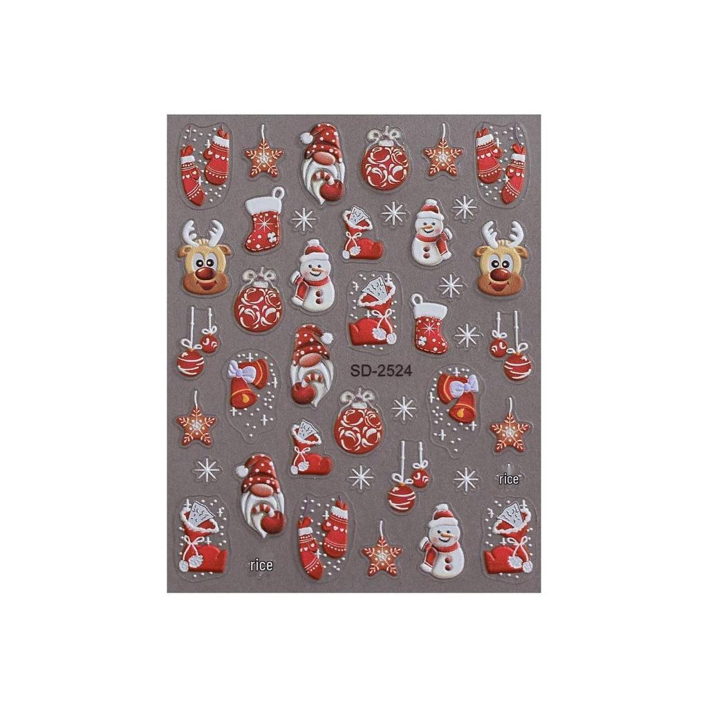 3D Embossed Christmas Nail Stickers - Santa, Tree, Snowflake & Reindeer Decor