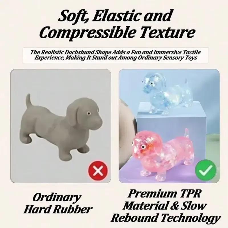 4 Pcs Anxiety Squishies Fidget Toys - Upgraded Ly Dachshund Gel Stretch Ball, Cute Mini Sausage Dog Stress Relief Toy