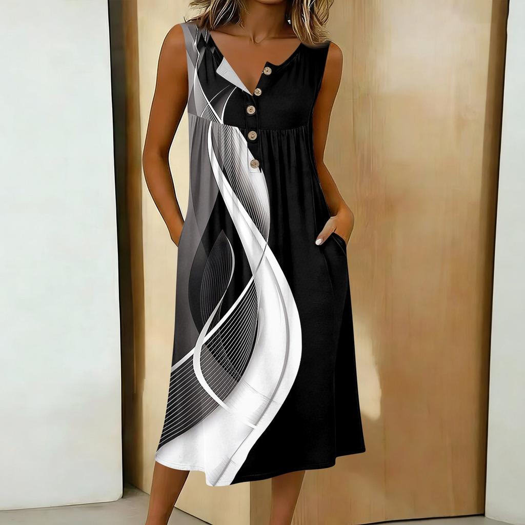 Women's Casual Sleeveless Button-down Mid-length Dress