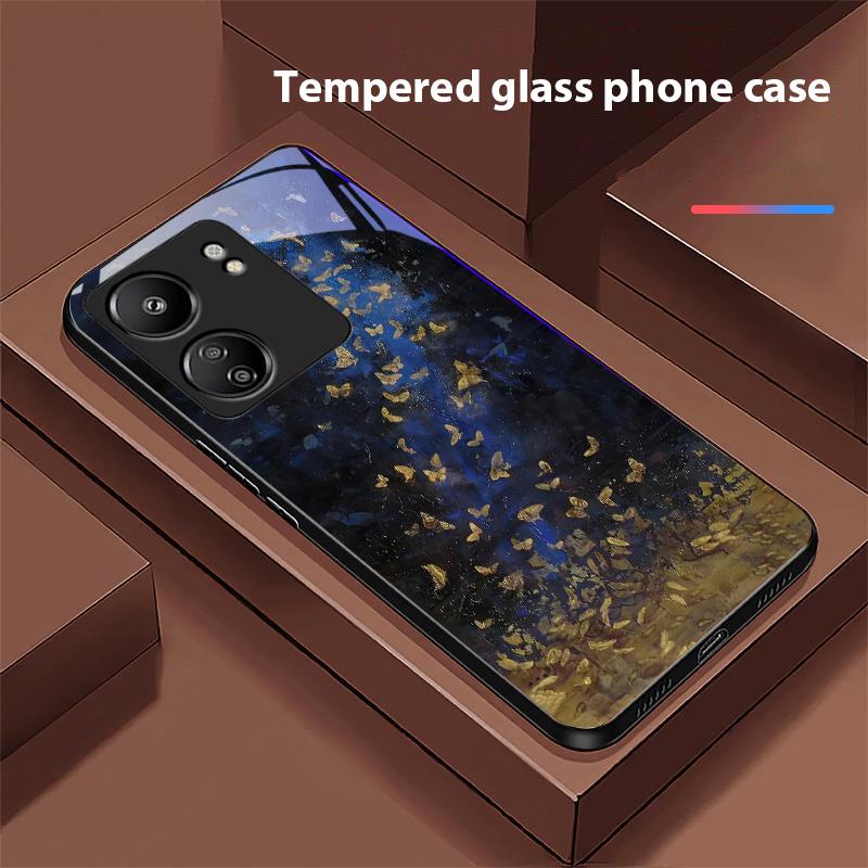 Verlauf Schmetterling Für Xiaomi Redmi 13C Note13 12 Pro Plus 5G Note 9 13T Pro POCO X6 F5 F6 Schwarz Gehärtetes Glas Handyhülle