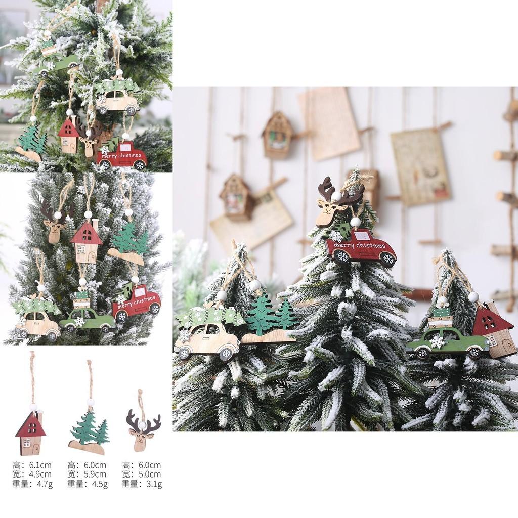 Charming Wooden Christmas Tree Hanging Ornaments Set With Car And Reindeer Designs